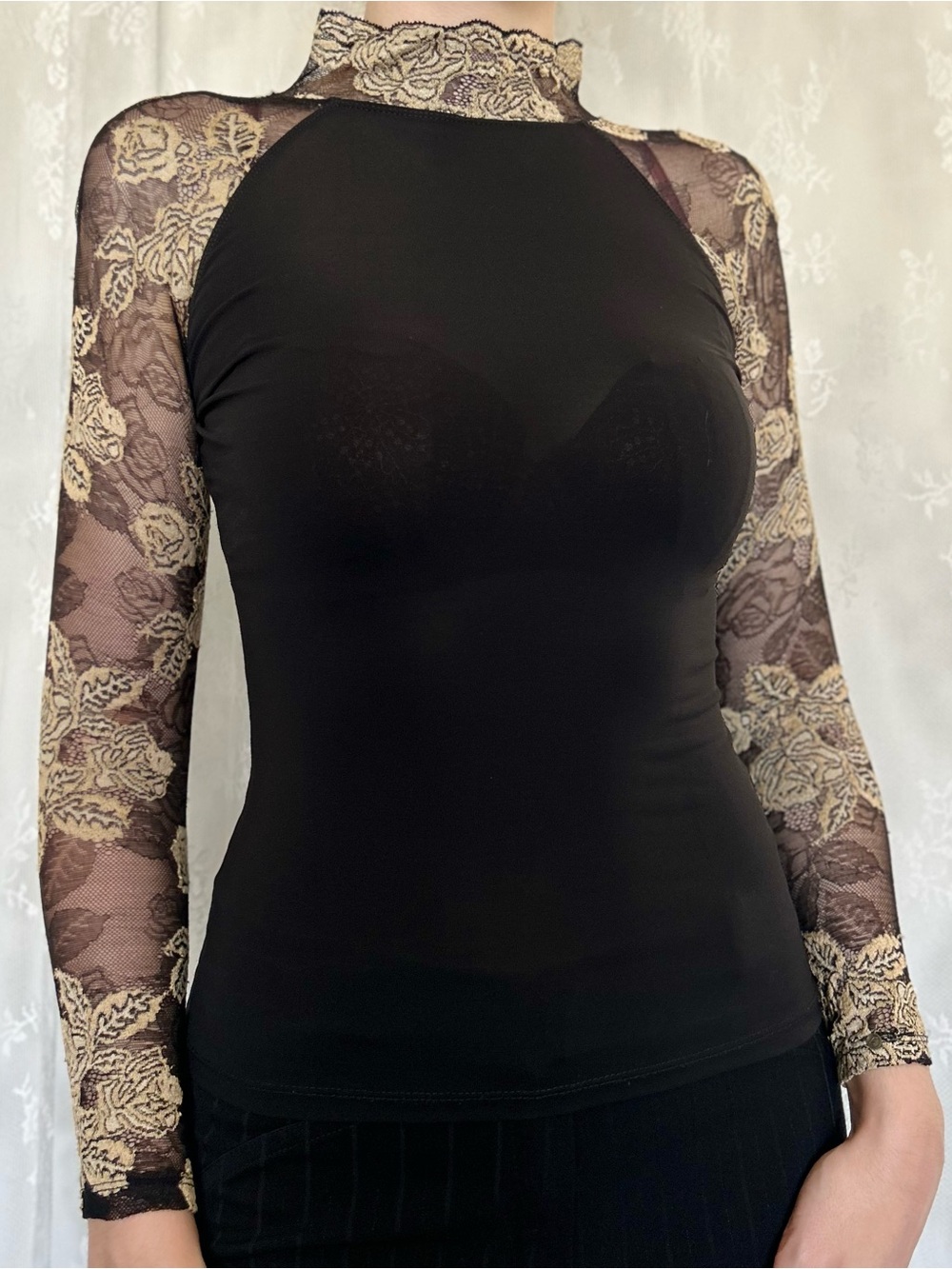Vintage Whimsygoth Black Fitted Turtle Neck